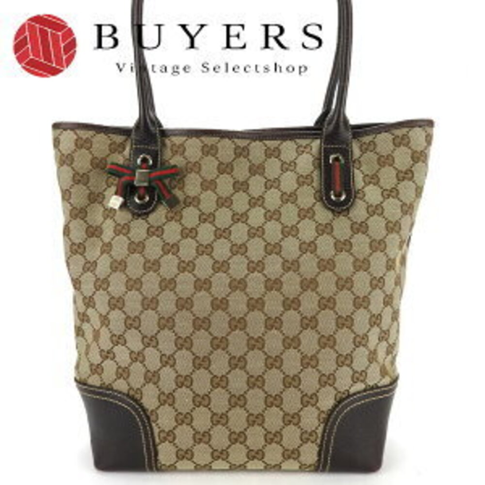 Gucci Tote Bag Shoulder Princy GG Canvas Sherry Beige Brown Leather boston